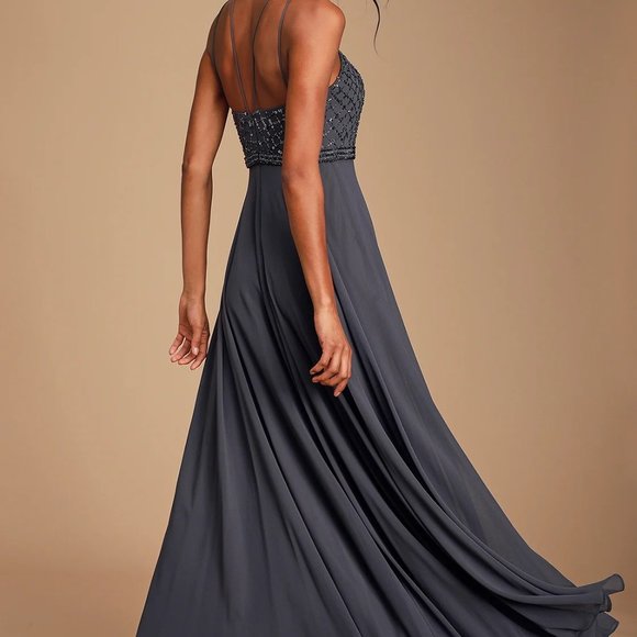 FOREVER IN LOVE Charcoal Grey Sequin Sleeveless Maxi Dress - Size US 6 - Picture 2 of 11